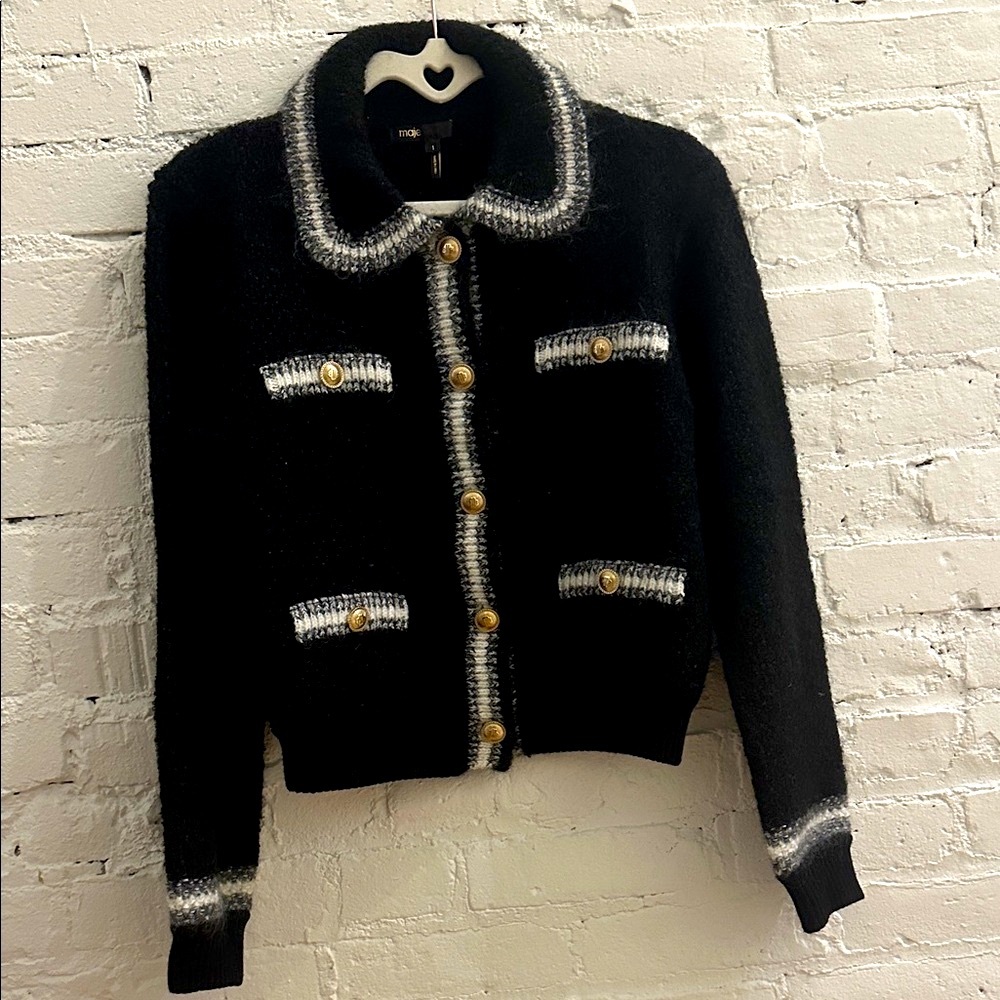 Maje Black and Gray Button-Up Blazer